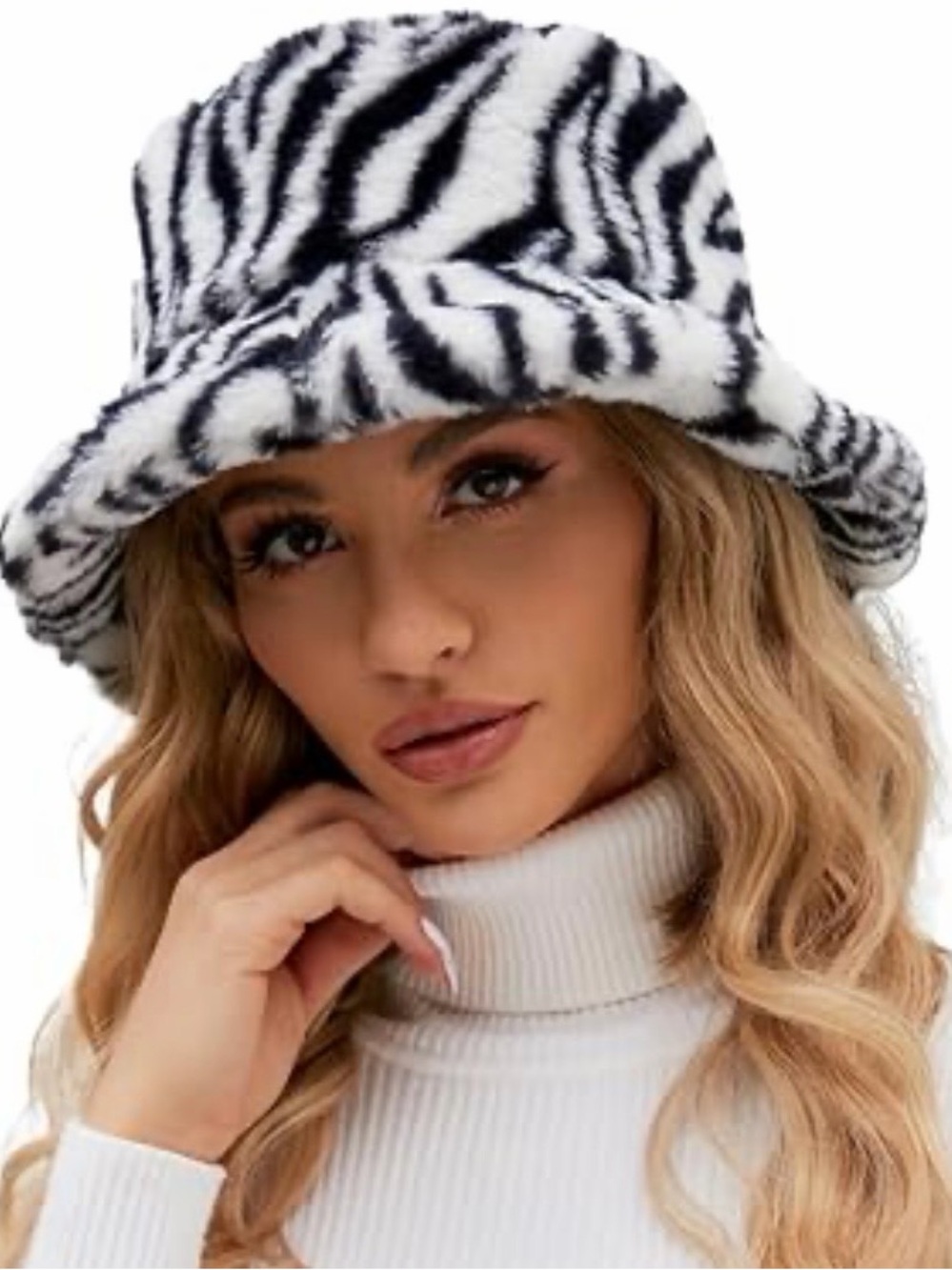 Urban Outfitters Black and White Faux Fur Zebra Bucket Hat
